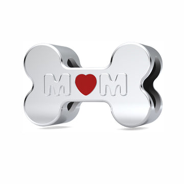 "Forever Bond" Dog Bone Mom Charm - 925 Silver Red Heart Pet Gift