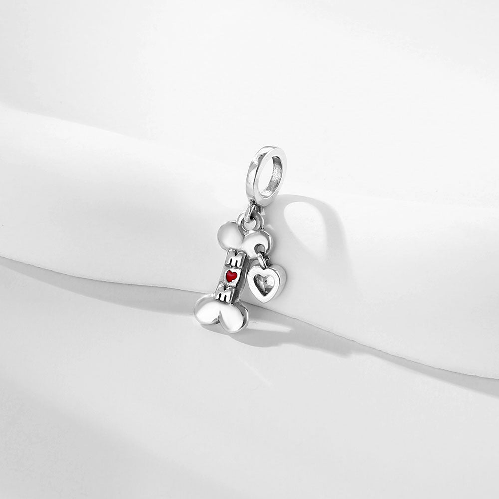 "Soulful Companion" Dog Bone Charm - 925 Silver Zirconia Pet Mom Gift