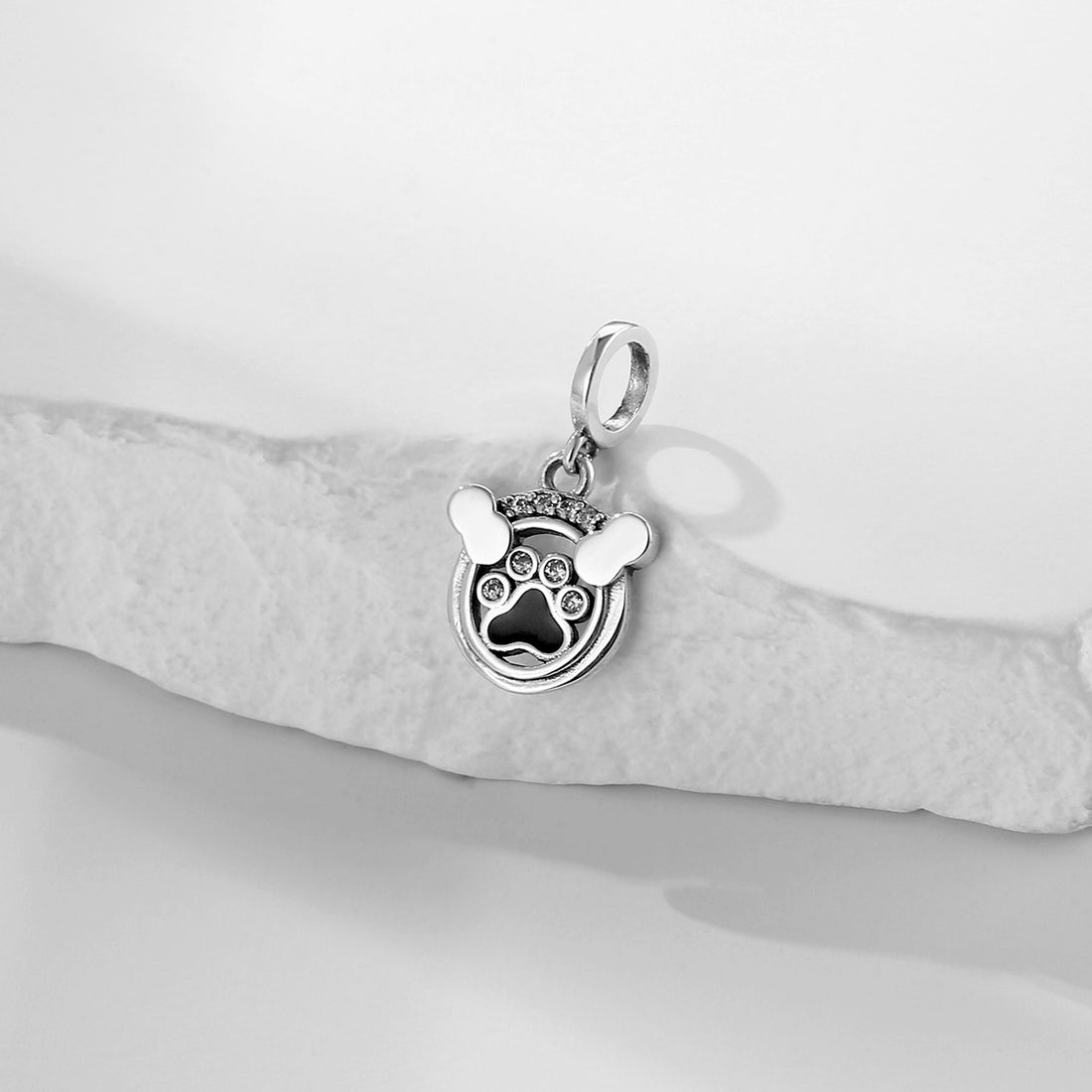 925 sterling silver Circular dog paw bone bead