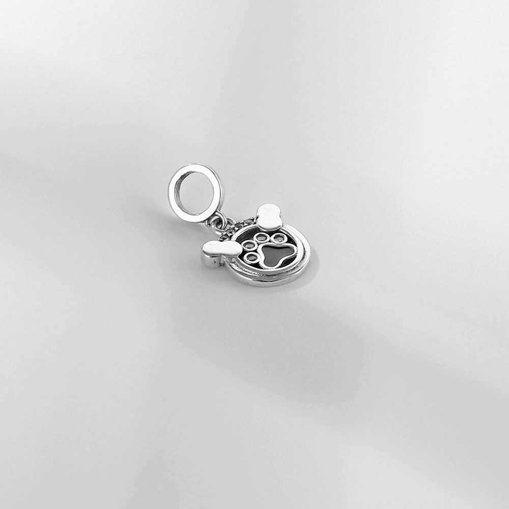 "Joyful Guard" Paw & Bones Dangle - 925 Sterling Silver & Synthetic Zirconia