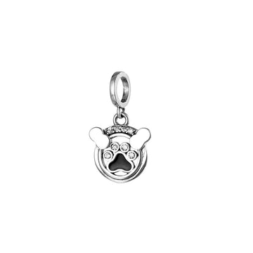 "Joyful Guard" Paw & Bones Dangle - 925 Sterling Silver & Synthetic Zirconia