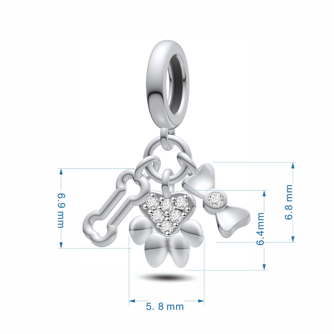 925 sterling silver Dog Claw Bone Bow Bead