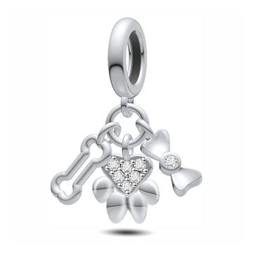 "Triple Happiness" Pet Essentials Dangle Charm - 925 Sterling Silver & Synthetic Zirconia