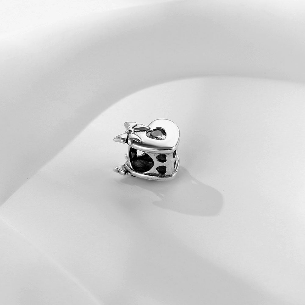 "Gift of Love" Mum Bow Heart Charm - 925 Silver Cubic Zirconia