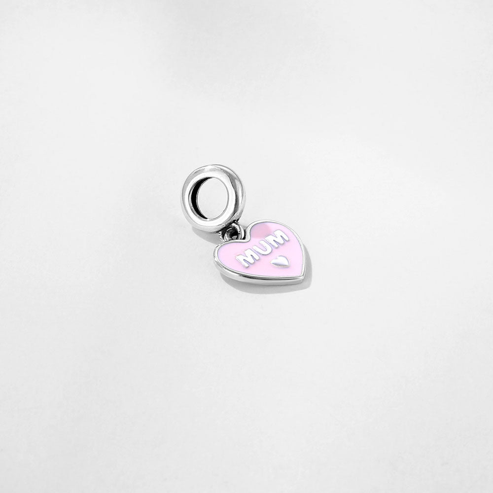 "Soft Heart" Mum Pink Enamel Charm - 925 Sterling Silver Family Gift