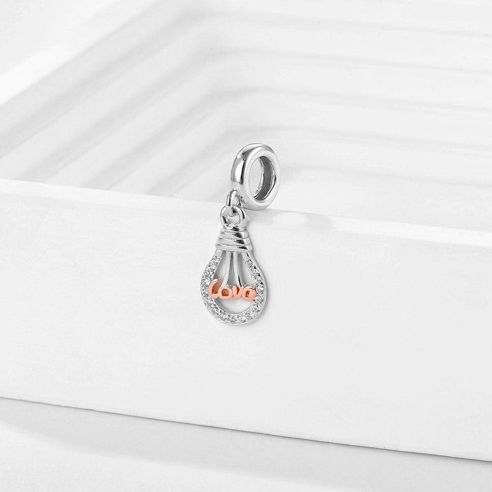 "Luminous Love" Light Bulb Charm - White Gold & Rose Gold Two-Tone 925 Silver