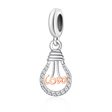 "Luminous Love" Light Bulb Charm - White Gold & Rose Gold Two-Tone 925 Silver