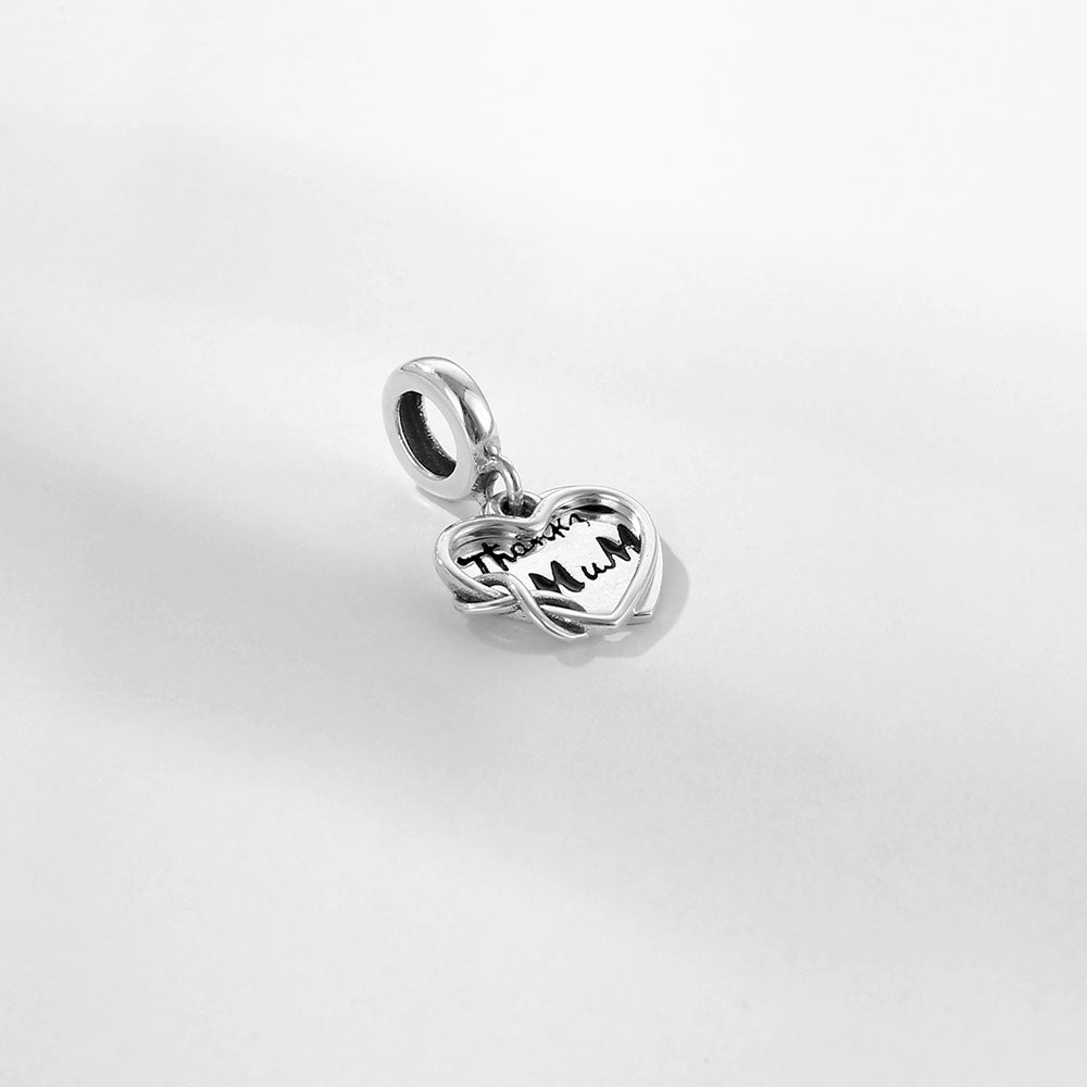 "Infinite Thanks" Mum Heart Charm - 925 Silver Double Layer Gift