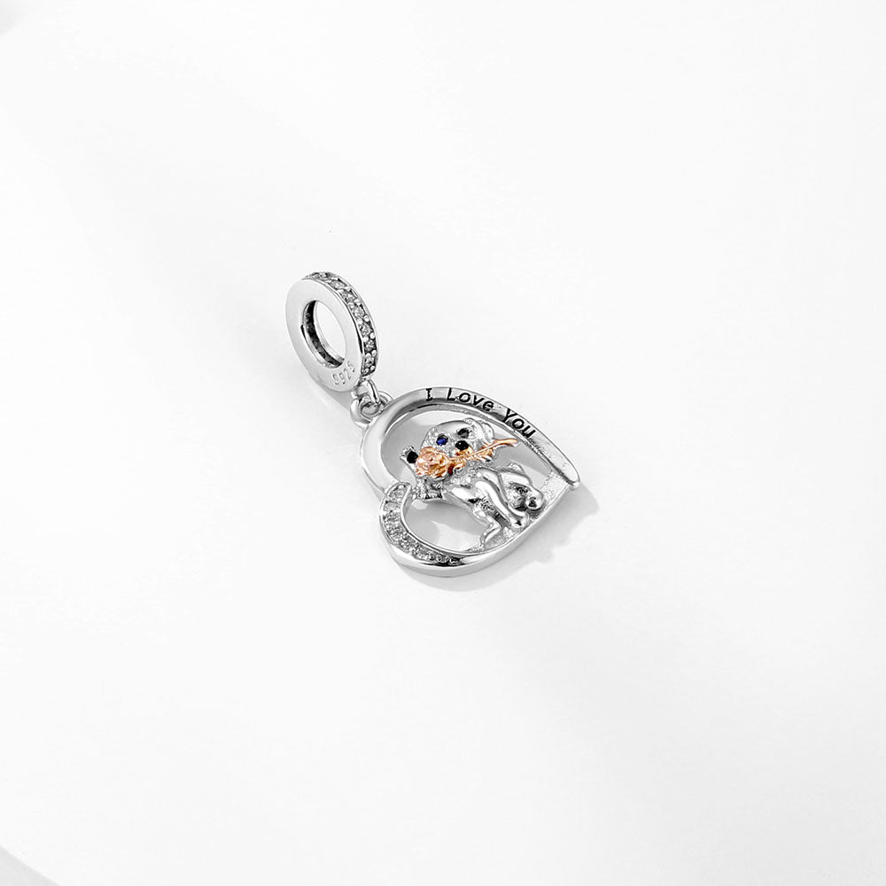 "Endless Love" Dachshund Rose Heart Charm - Two-Tone 925 Silver & Rose Gold