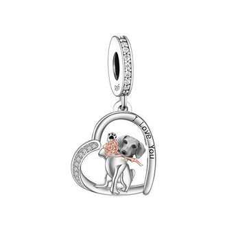 "Endless Love" Dachshund Rose Heart Charm - Two-Tone 925 Silver & Rose Gold