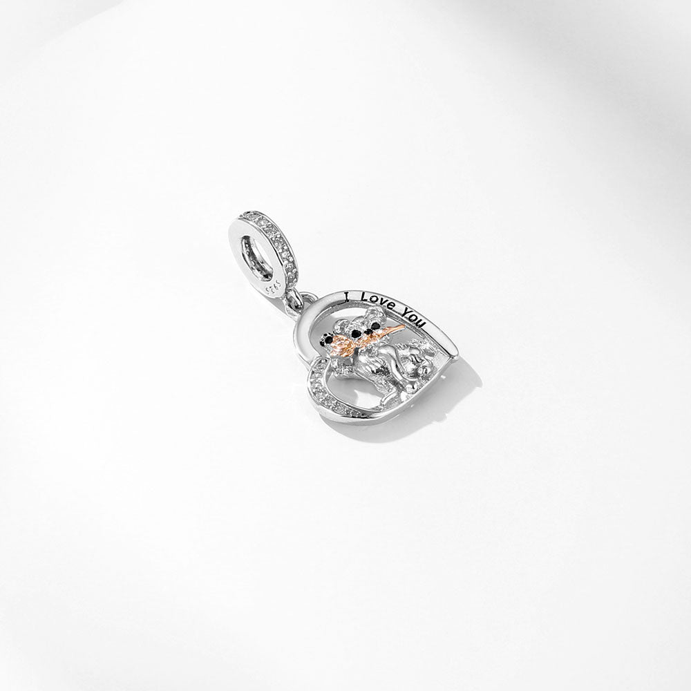 "Gentle Soul" Schnauzer Rose Heart Charm - Two-Tone 925 Silver & Rose Gold