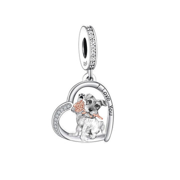 "Gentle Soul" Schnauzer Rose Heart Charm - Two-Tone 925 Silver & Rose Gold
