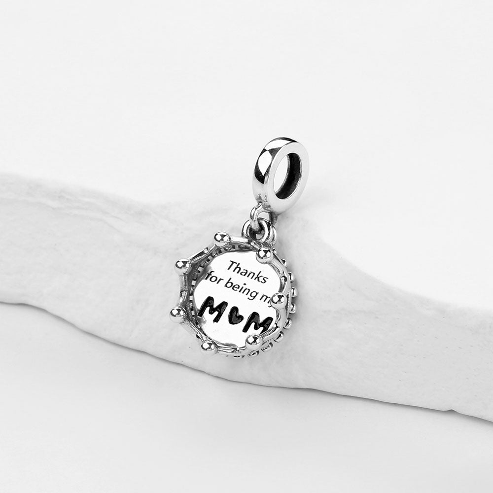 "Royal Gratitude" Two-Piece Mom Charm - 925 Silver Crown & Medallion