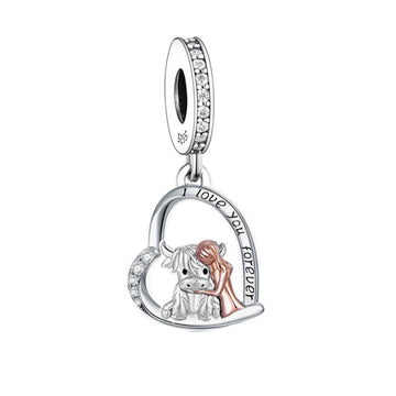 "Kindred Spirit" Highland Cow Embrace Dangle - Two-Tone 925 Silver