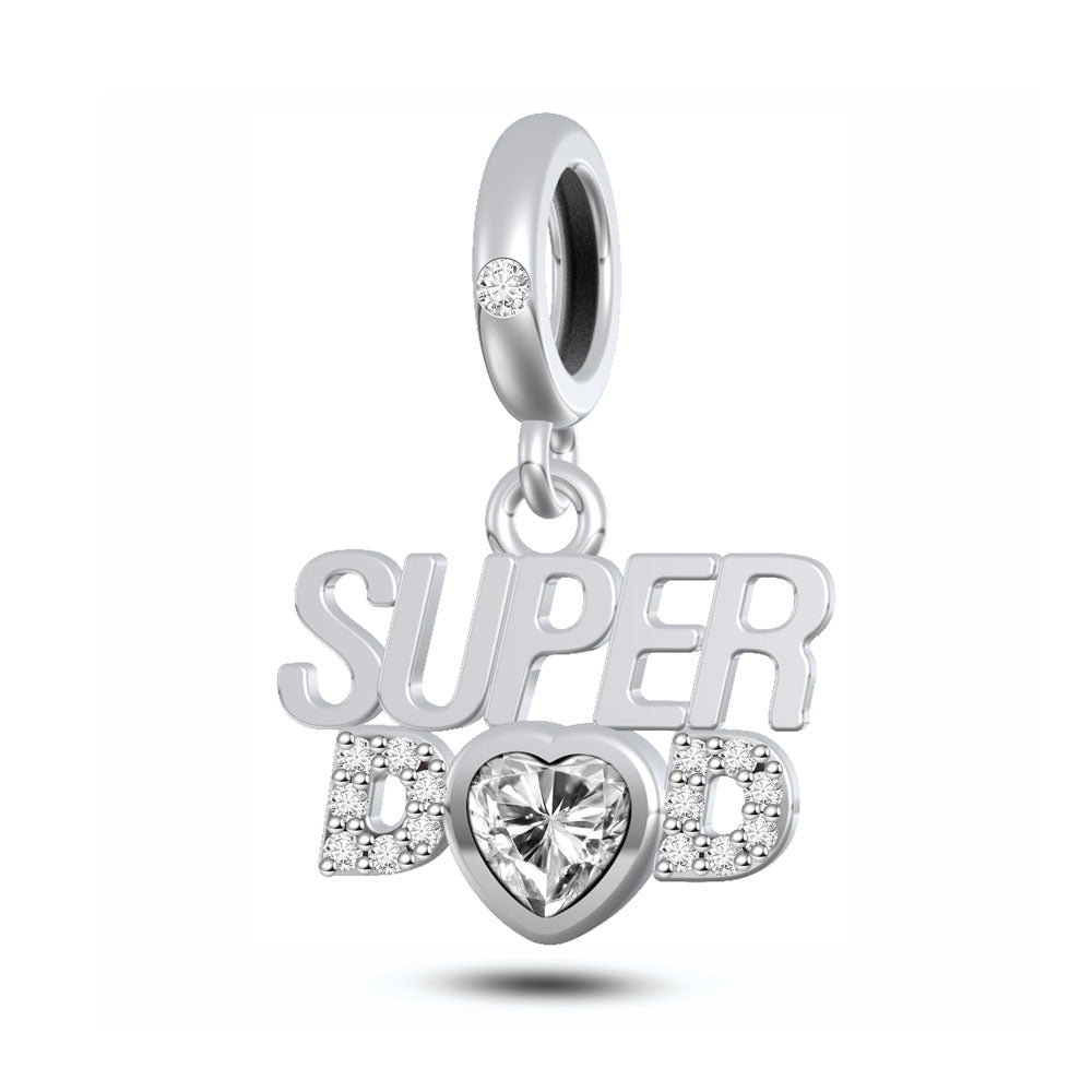 "Our Hero" Super Mom & Dad Letter Heart Charm - 925 Sterling Silver