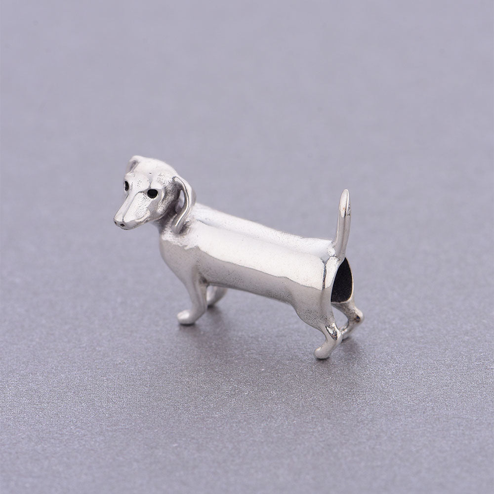 "Doxie Spirit" Dachshund 3D Bead Charm - Polished 925 Sterling Silver