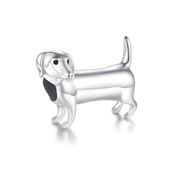"Doxie Spirit" Dachshund 3D Bead Charm - Polished 925 Sterling Silver