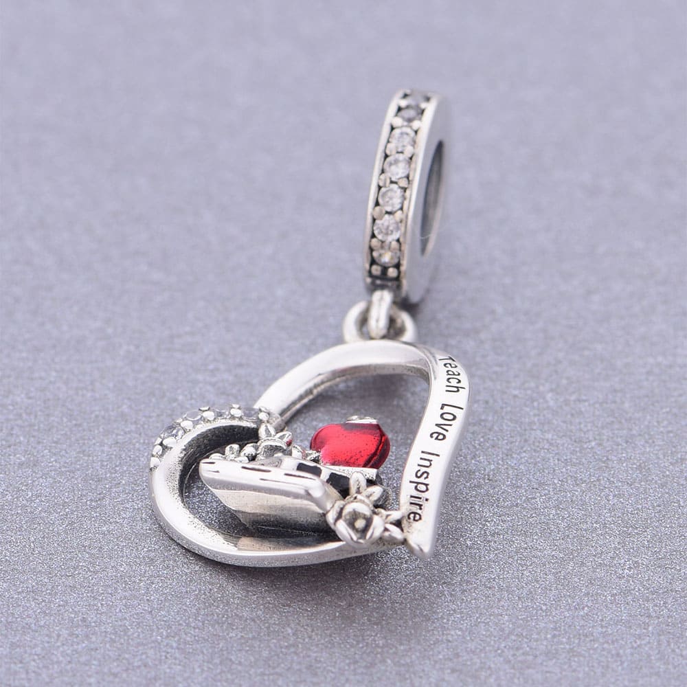 "Teach & Inspire" Teacher Appreciation Charm - 925 Sterling Silver