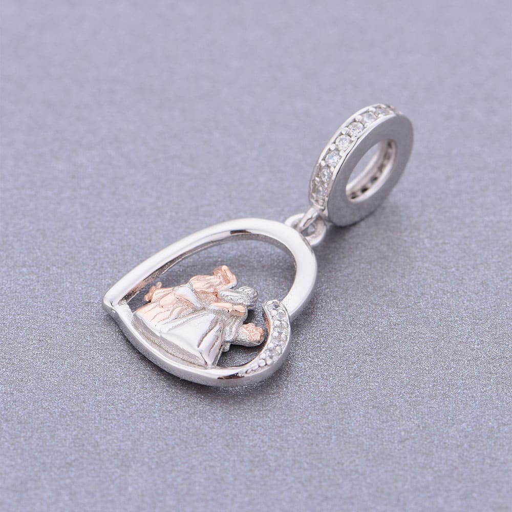 "Friends for Life" Graduation Heart Charm - 925 Silver & Rose Gold