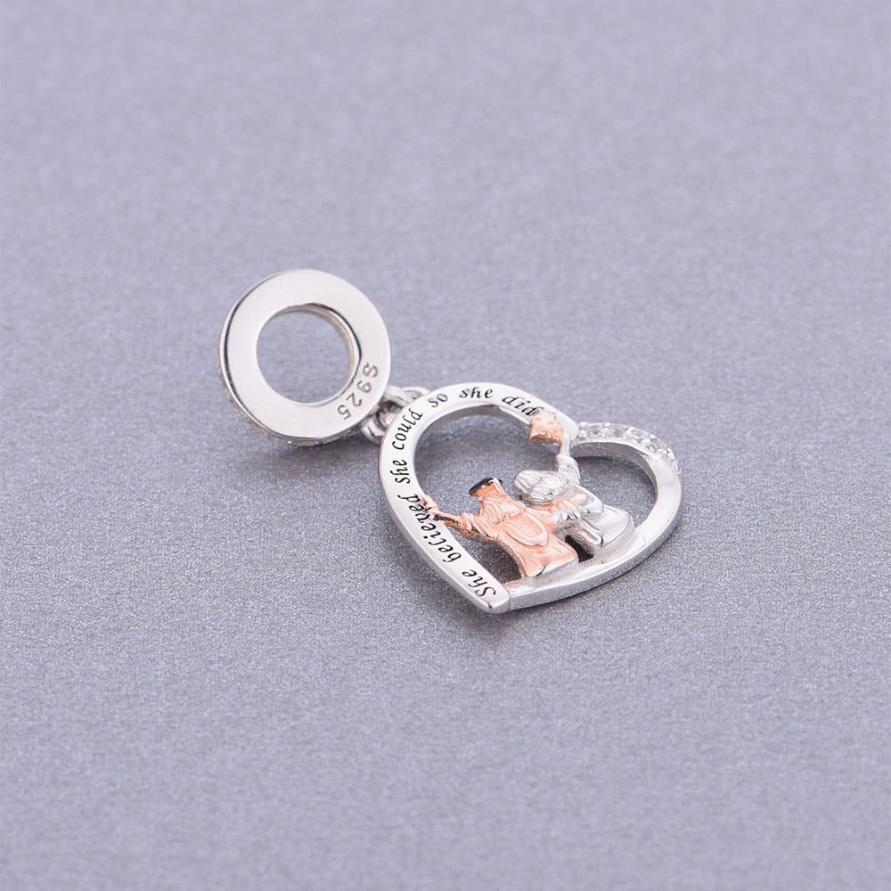 "Classmates Forever" Graduation Heart Charm - 925 Silver & Rose Gold