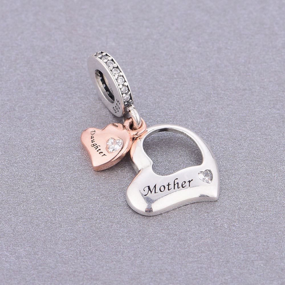 "Soul Bonds" Mother & Daughter Two-Piece Heart Charm - 925 Silver