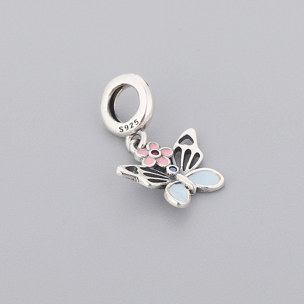 "Floral Flutter" Butterfly Dangle - 925 Silver & Pastel Enamel Charm