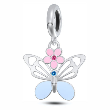 "Floral Flutter" Butterfly Dangle - 925 Silver & Pastel Enamel Charm