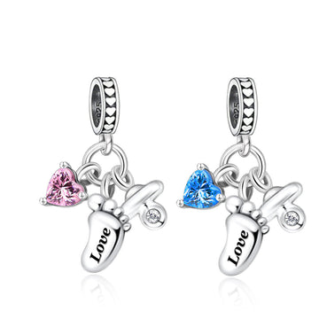 "Pure Love" Baby Milestone Charm - 925 Silver Footprint & Pacifier