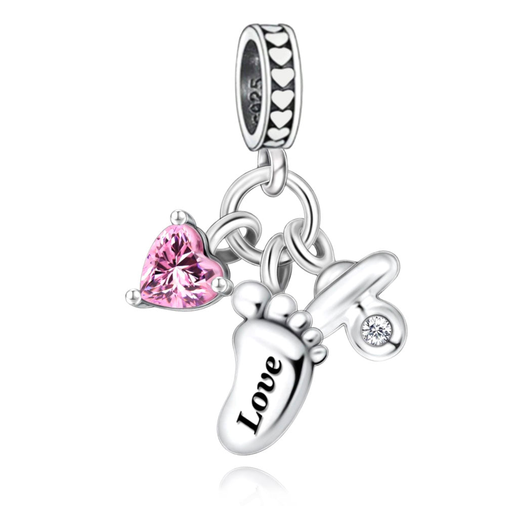"Pure Love" Baby Milestone Charm - 925 Silver Footprint & Pacifier