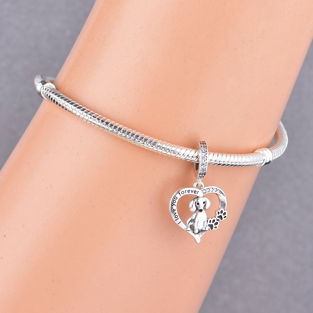 925 sterling silver heart-shaped sausage dog