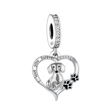 925 sterling silver heart-shaped sausage dog