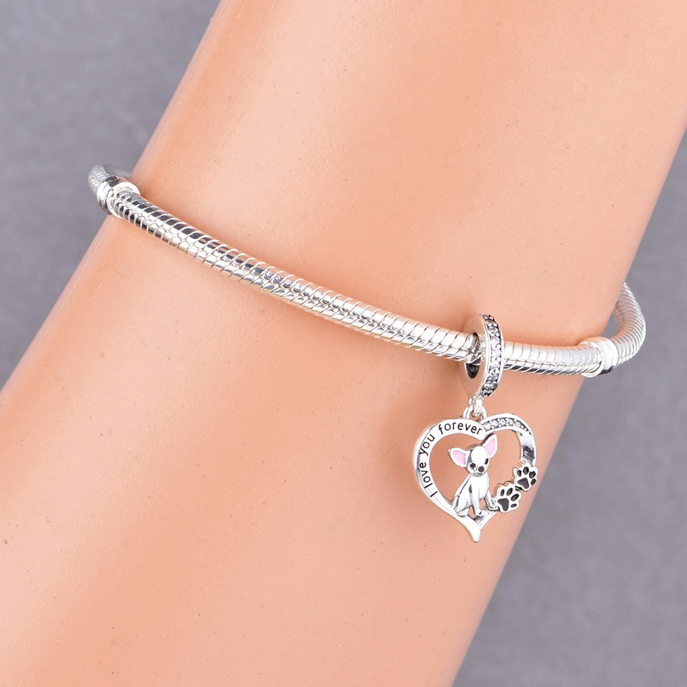 925 sterling silver Chihuahua heart string decoration