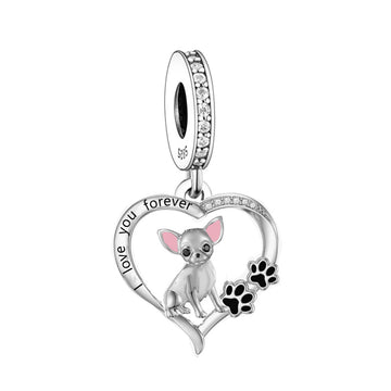 925 sterling silver Chihuahua heart string decoration
