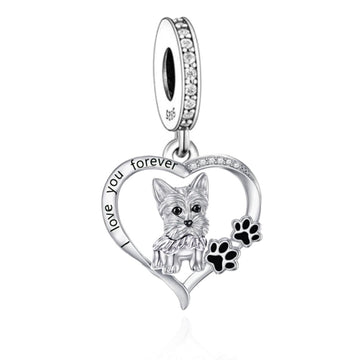 Yorkie "I Love You Forever" Heart Pendant Dangle Charm - 925 Sterling Silver