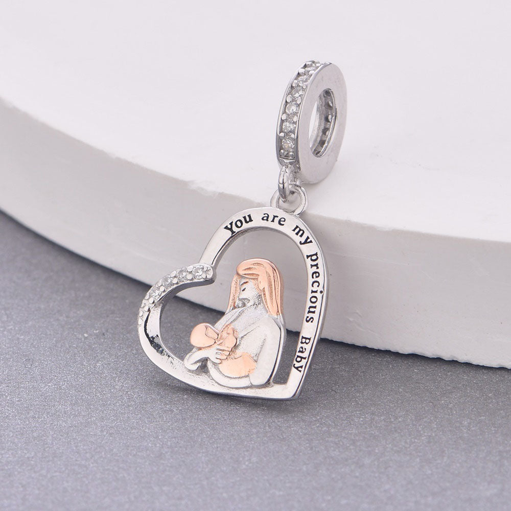 "Precious Baby" Nursing Heart Charm - 925 Silver Two-Tone Mother Gift