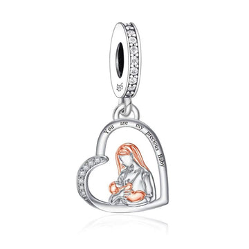 "Precious Baby" Nursing Heart Charm - 925 Silver Two-Tone Mother Gift