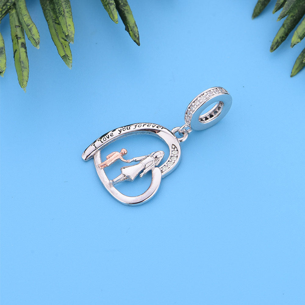 "Walk with Me" Mother & Son Heart Charm - 925 Silver Two-Tone Gift