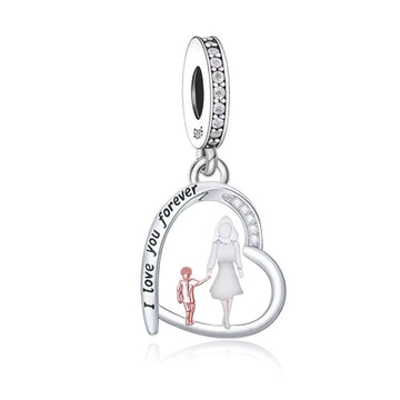 "Walk with Me" Mother & Son Heart Charm - 925 Silver Two-Tone Gift