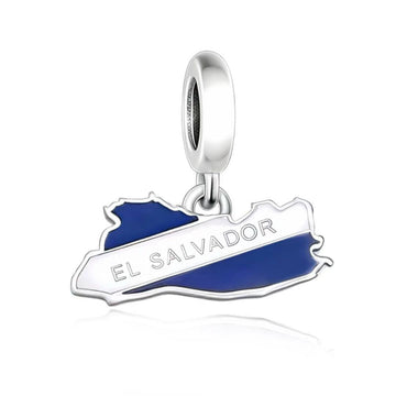 "Land of Volcanoes" El Salvador Map Flag Dangle Charm - 925 Sterling Silver & Enamel