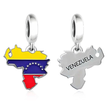 "Tricolor Pride" Venezuela Map Flag Charm - 925 Sterling Silver & Enamel