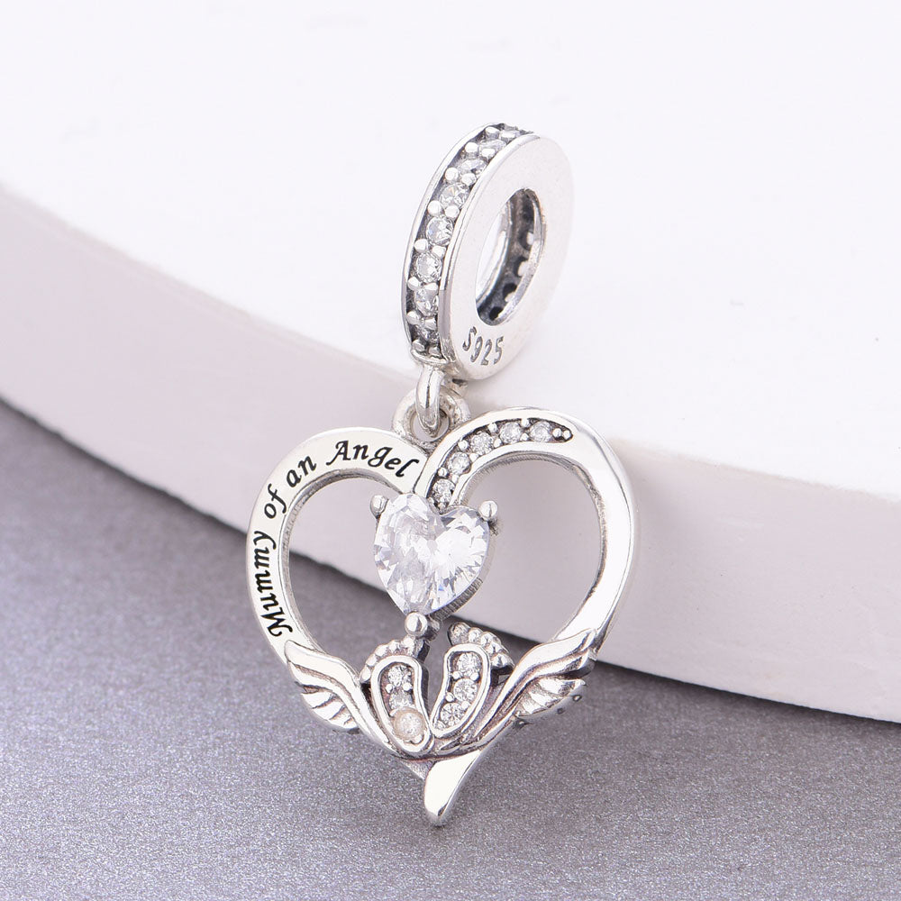 "Guardian Angel" Mummy of an Angel Heart Charm - 925 Silver Memorial Gift