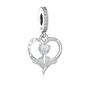 "Guardian Angel" Mummy of an Angel Heart Charm - 925 Silver Memorial Gift