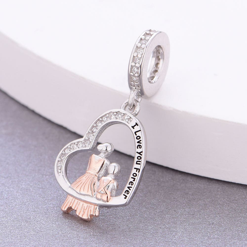"Eternal Bond" Mother & Son Heart Charm - 925 Silver Two-Tone Gift