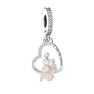 "Eternal Bond" Mother & Son Heart Charm - 925 Silver Two-Tone Gift
