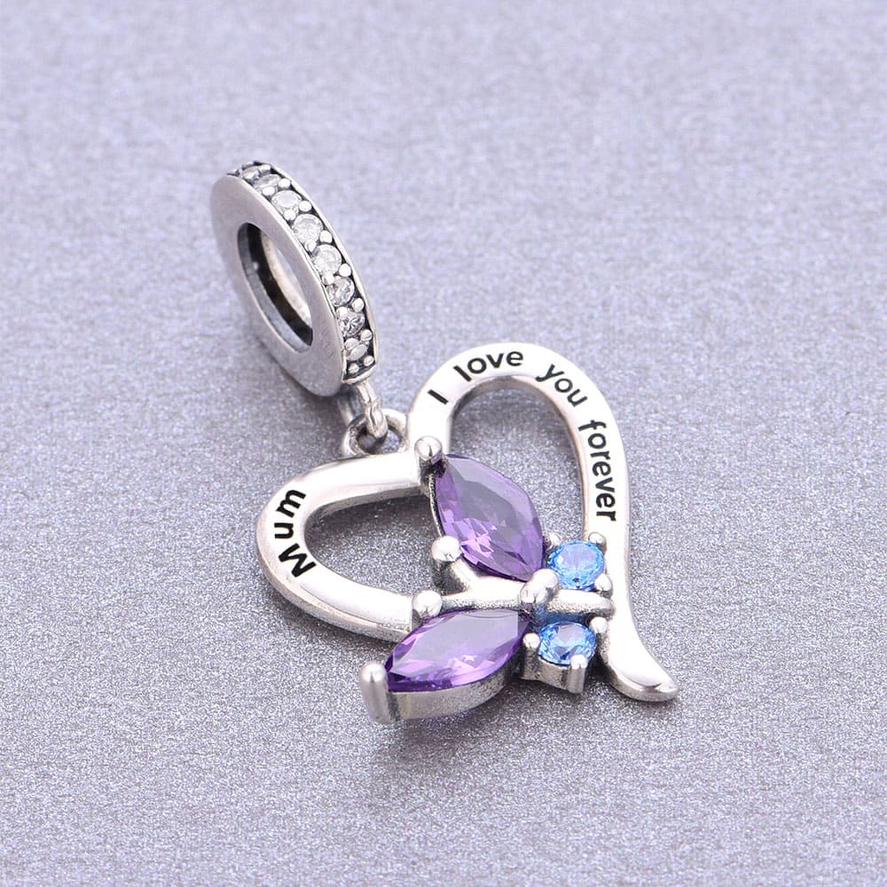 "Soul Wings" Butterfly Heart Charm - 925 Sterling Silver