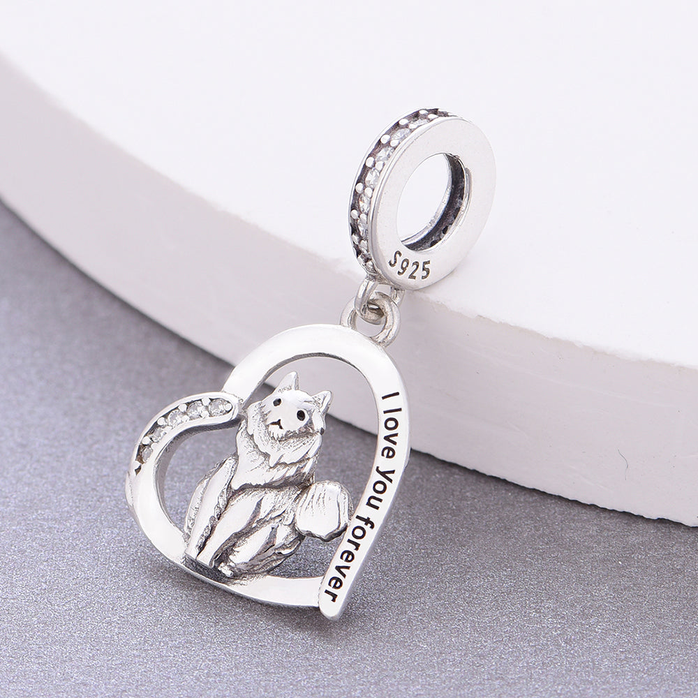 925 sterling silver heart-shaped cat