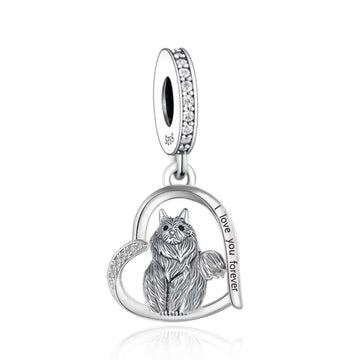 925 sterling silver heart-shaped cat