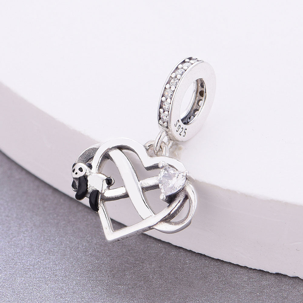 "Infinite Hug" Panda Heart Dangle - 925 Silver Sparkling Love Charm