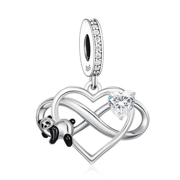 "Infinite Hug" Panda Heart Dangle - 925 Silver Sparkling Love Charm