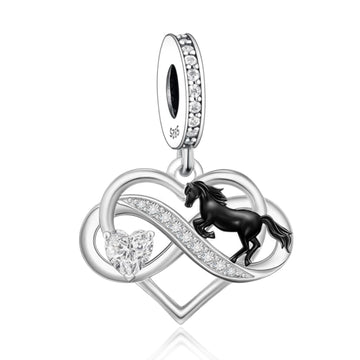 925 pendant with infinite symbol of two hearts on a galloping horse